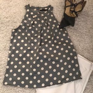 Limited high neck blue-grey polka dot blouse L